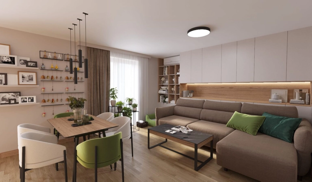 Дизайн однокомнатной квартиры для любителей сельской жизни: декор с элементами природы и сельского хозяйства.