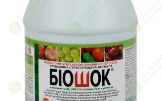 Бутылка с фунгицидом Биошок на зеленой этикетке