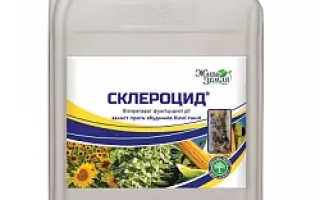 Белая канистра с этикеткой СКЛЕРОЦИД и изображением подсолнуха
