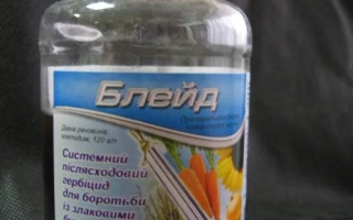 Бутылка гербицида Блейд объёмом 300 мл с этикеткой и изображением растений