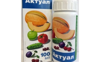 Флакон и упаковка инсектицида Актуал с изображением овощей и фруктов