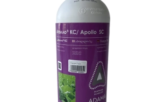 Флакон инсектицида Apollo 3C с этикеткой и изображением листьев - Аполло