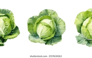 Иллюстрация трёх головок капусты без названия продукта - Акварель F1