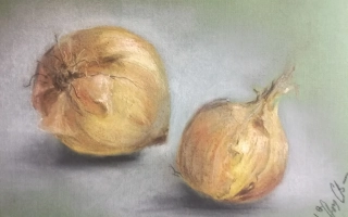 Два желтых лука на нейтральном фоне - Этюд