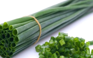 Свежий зеленый лук, нарезанный и связанный резинкой - Карат