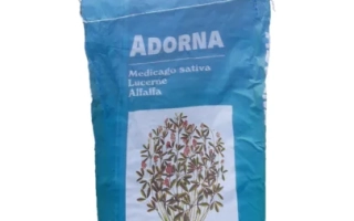 Синий пакет семян люцерны Adorna с изображением растения - Адорна
