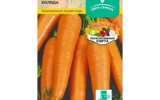 Пакет семян моркови Коляда с изображением свежих оранжевых корнеплодов.