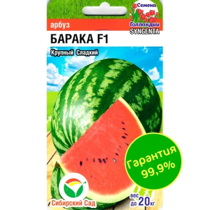Пакет семян арбуза Барака F1 с изображением спелого арбуза