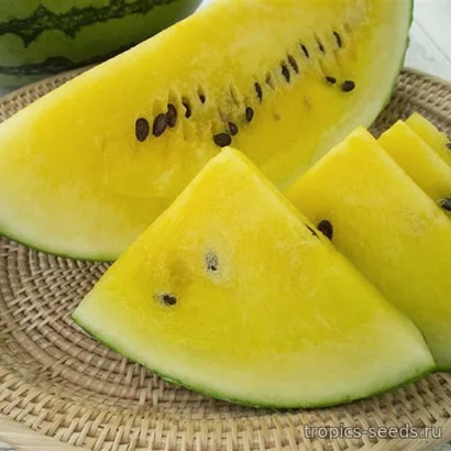 Куски желтого арбуза на плетеной подставке - ЧАРЛИ