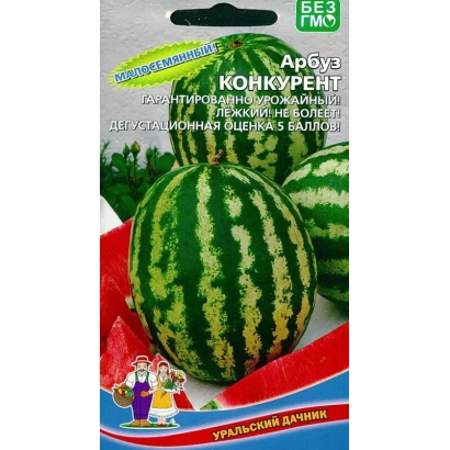 Пакет семян арбуза Конкурент с изображением спелых плодов