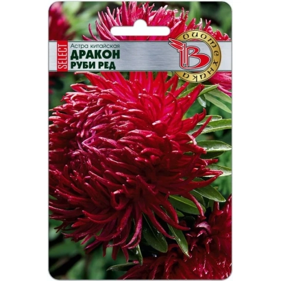 Seed packet of Dragon Ruby with large image of red flower
