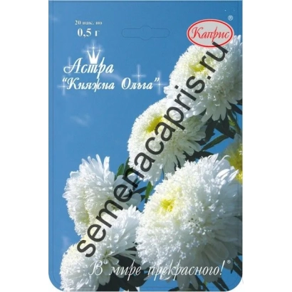 Семена астры Княгиня на синем фоне с логотипом Семенакапри