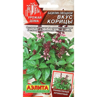 Seed packet of basil with the name 'Cinnamon flavor'