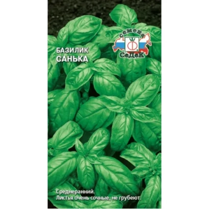 Seed packet of basil SANKA with leaf illustration