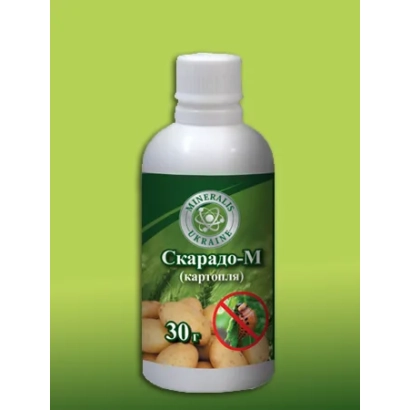 Бутылка биопрепарата Скарадо-М с изображением томатов и надписью 30%