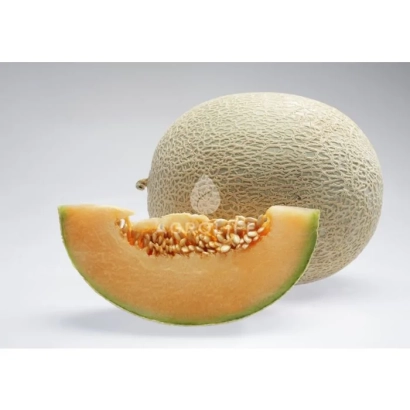 Slice of Caribbean Gold melon on white background