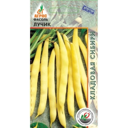 Пакет семян фасоли ЛУЧИК с изображением желтых стручков
