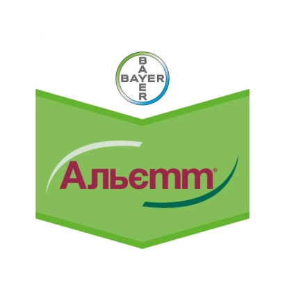 Зеленая этикетка с названием Альетт и логотипом Байер