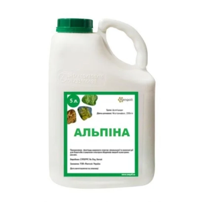 Белая канистра с зелёной крышкой и этикеткой с надписью АЛЬПИНА