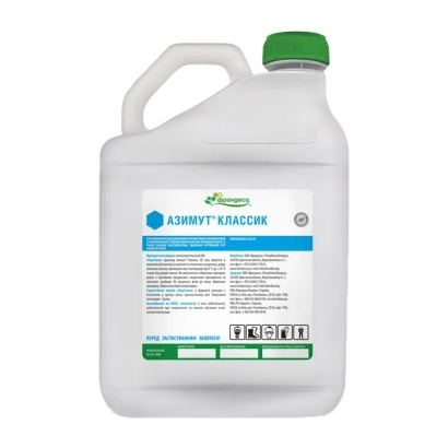 Біла канистра з етикеткою Азимут Класик