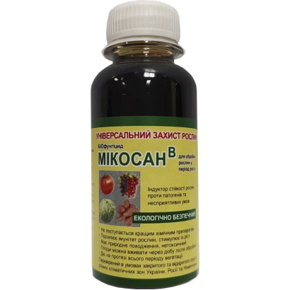 Біофунгіцид Мікосан В у пляшці з етикеткою - Біофунгіцид Мікосан «В» і «Н», 3% в.р.к.