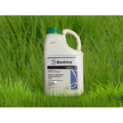 Fungicide Bontima in a white jug on a green grass background - BONTIMA 250 EC