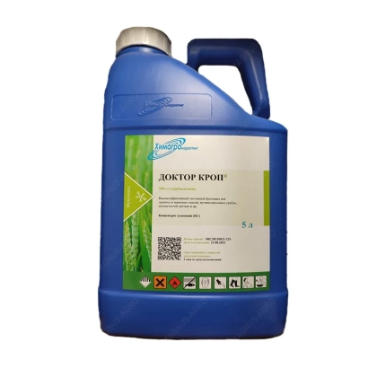 Blue jug with label «Doctor Crop»