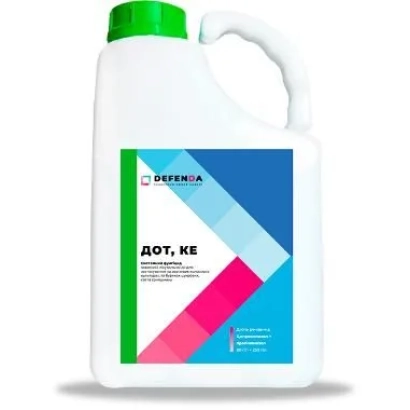 Bottle of fungicide DOT, KE on white background