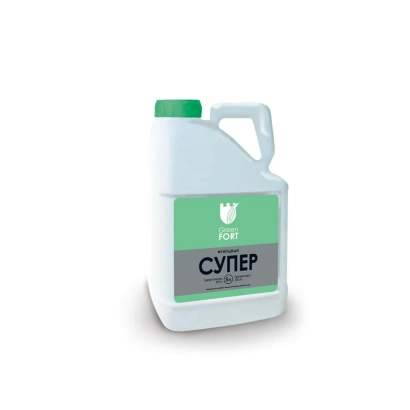 Біла канистра з зеленою кришкою та етикеткою Грінфорт Супер