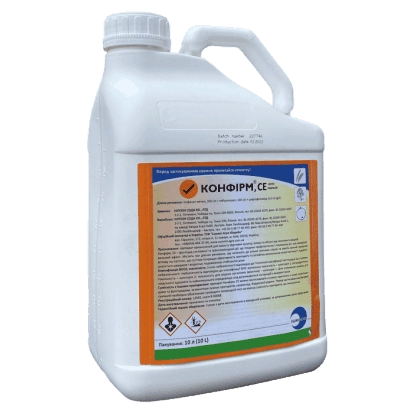 Белая канистра с этикеткой Конфирм для фунгицидов