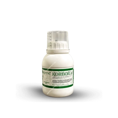 Бутелька з фунгіцидом Конвой на білому фоні