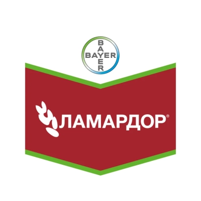 Логотип и название продукта ЛАМАРДОР на красном фоне с зелеными элементами. - Ламардор 400 FS