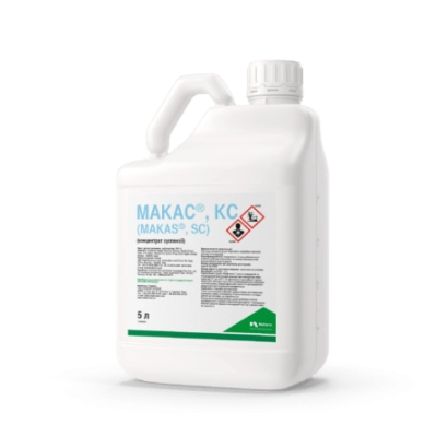 Bottle of fungicide MACAS, SC on white background