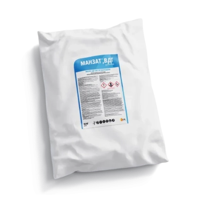 White bag of fungicide Manzat with blue label