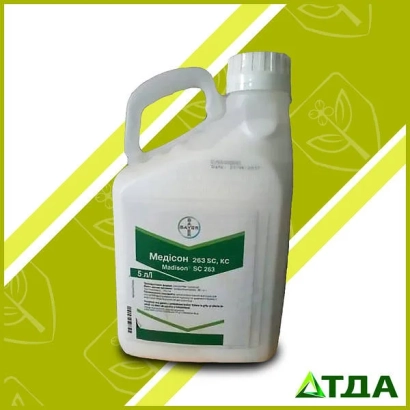 Бутылка с фунгицидом Медисон 263 SC на зеленом фоне - Медисон 263 SС, КС