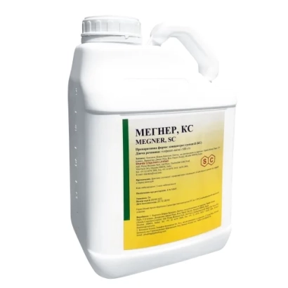 Біла канистра з етикеткою МЕГНЕР, КС