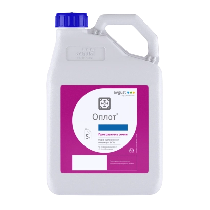 Канистра с фунгицидом Оплот на розовом фоне