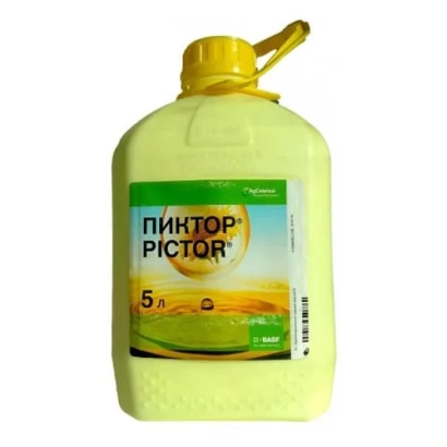 Желтая канистра с этикеткой ПИКТОР для фунгицида - ПИКТОР к.с.