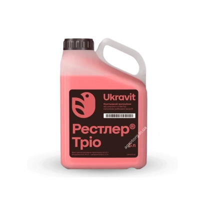 Красная канистра с этикеткой «Рестлер Тріо» от Ukravit - РЕСТЛЕР ТРИО