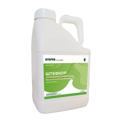 White jug with label Steficur on green background - Steficur c.s.