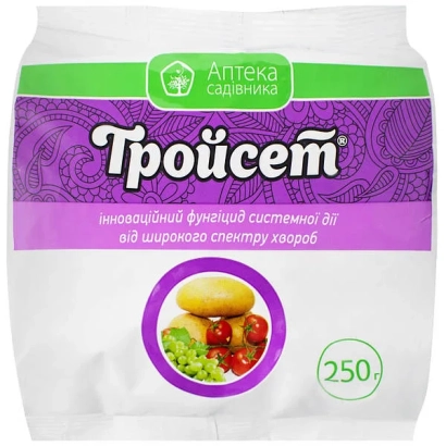Packaging of fungicide Troiset with image of vegetables and mushroom