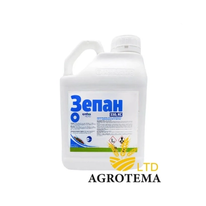 Белая канистра с этикеткой Зепан 330 на белом фоне