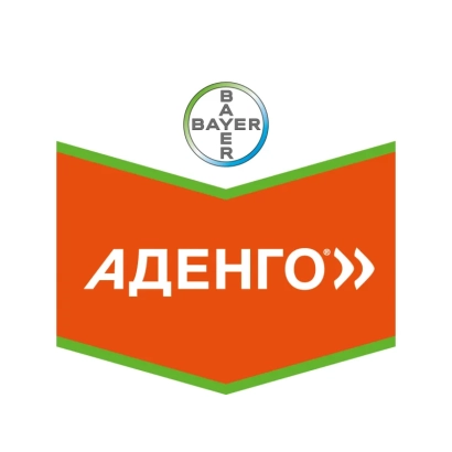 Logo of product Adengo on orange background with Bayer logo - Adengo 465 SC