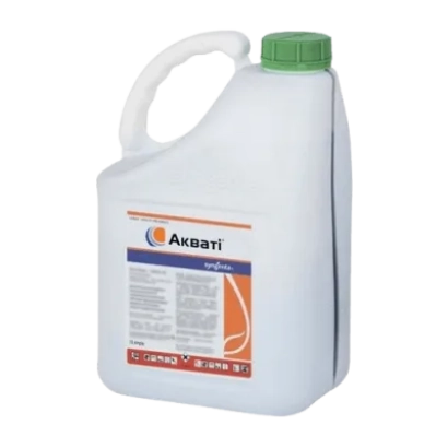 Белая канистра с зелёной крышкой и этикеткой Аквати 800 ЕС