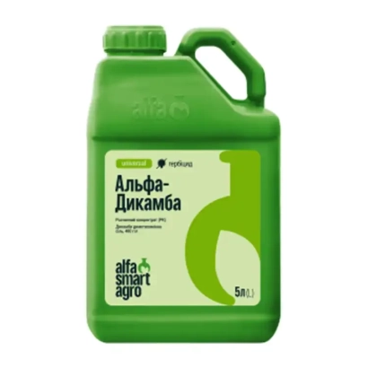 Green jug with label Alpha-Dicamba from Alfa Smart Agro