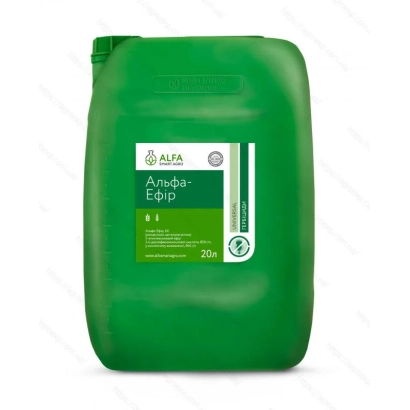 Зелена канистра з етикеткою Альфа-Ефір