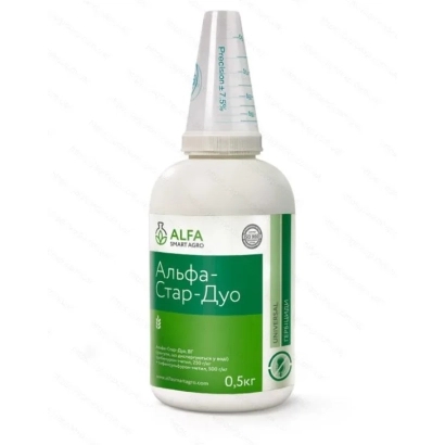 Bottle of herbicide Alpha-Star-Duo with 0.5 L volume