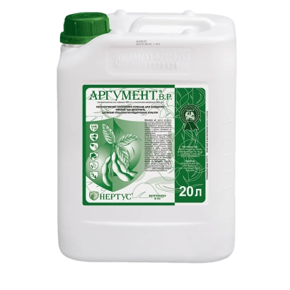 Канистра с гербицидом АРГУМЕНТ, зелёная крышка и этикетка с изображением листа - АРГУМЕНТ, РК