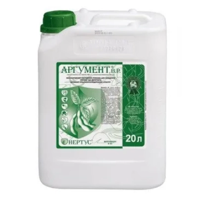 Белая канистра с зелёной крышкой и этикеткой Аргумент - Argument, a.w., (изопропиламиновая соль глифосата, 480 г/л)