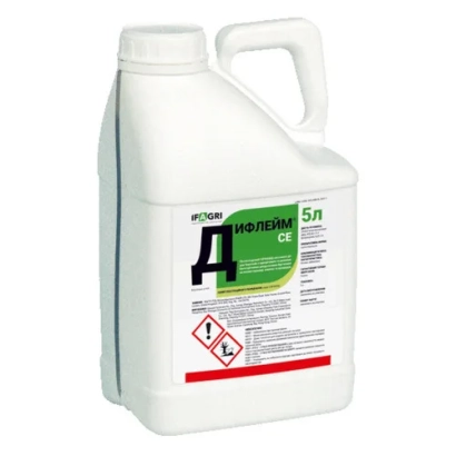 White container with label Diflaim, SE volume 5 L